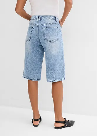 Jeans bermuda mid waist, low stretch, Kleur: ijsblauw denim used