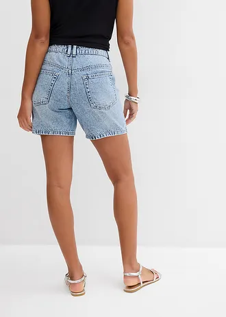 Jeans bermuda mid waist, low stretch, Kleur: ijsblauw denim used