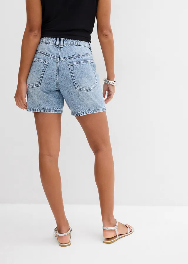 Jeans bermuda mid waist, low stretch, Kleur: ijsblauw denim used