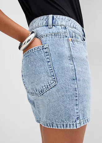 Short en jean, taille mi-haute • bleu glacier denim used • Boutique bonprix