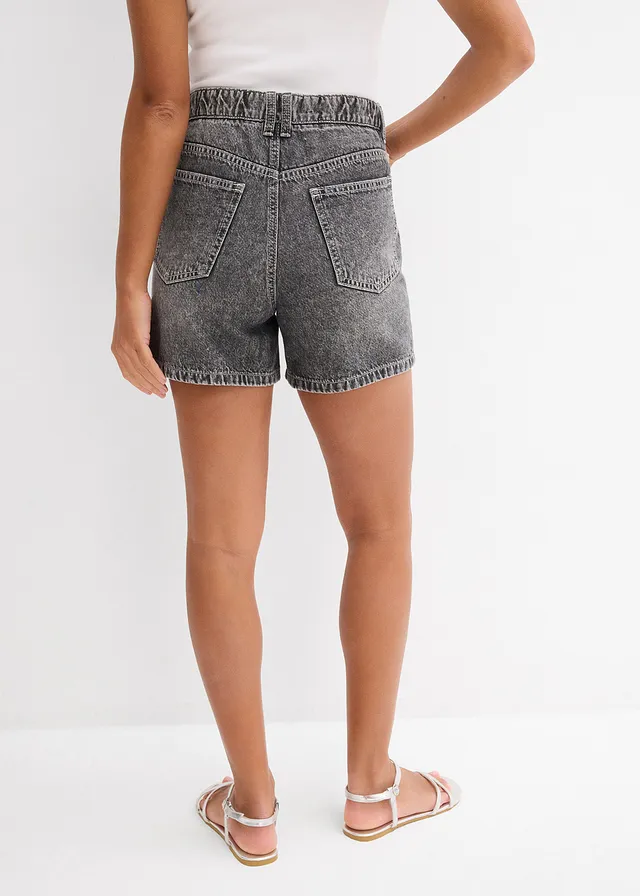 Jeans short high waist, low stretch, Kleur: zwart denim used