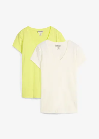 T-shirt van puur biologisch katoen ( set van 2) • citrusgeel-crèmewit • bonprix online shop