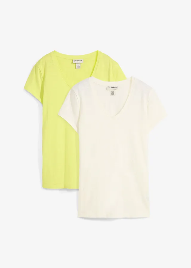 Tricou din bumbac organic 100% (set/2 buc.) • galben citric-alb-crem • magazin bonprix