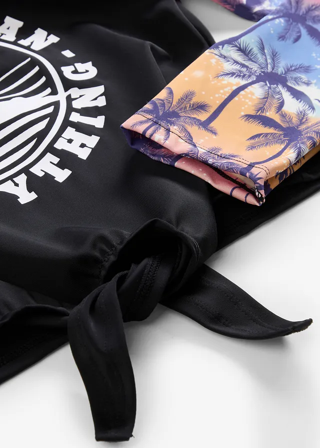Bikini + shirt kąpielowy (3 części), kolor: czarny z nadrukiem