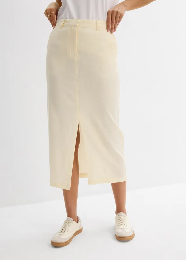 Midi rok van luchtige linnenmix • crèmewit • product-page.page-title-suffix