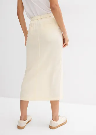 Fustă midi din material vaporos cu in • alb crem • magazin bonprix