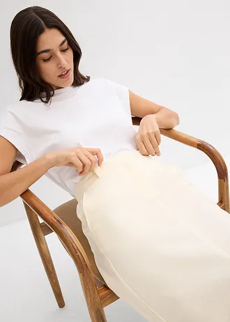 Fustă midi din material vaporos cu in • alb crem • magazin bonprix