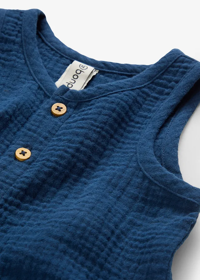 Baby mousseline jumpsuit van katoen, Kleur: diepblauw