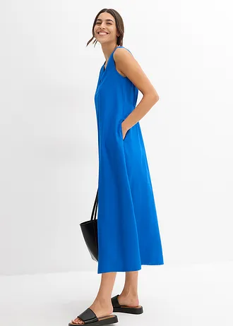 Jurk met spaghettibandjes van soepele viscose, Kleur: azuurblauw