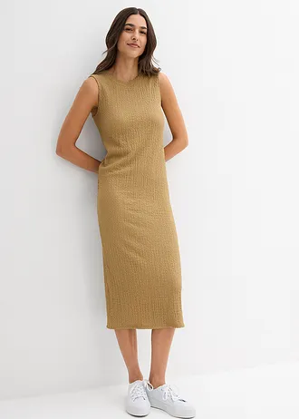 Jersey jurk van borkencrèpe, Kleur: kakibruin