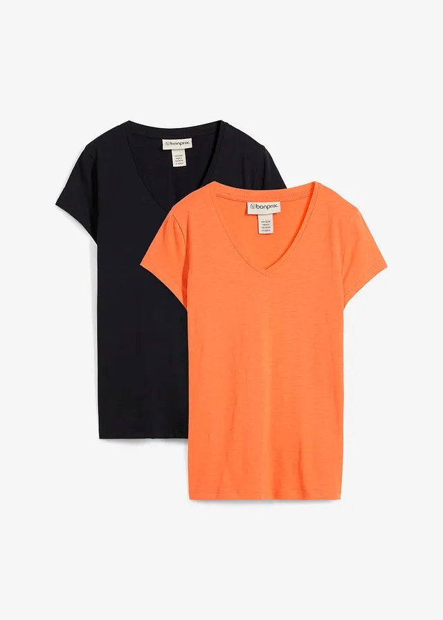 Lot de 2 T-shirts 100% coton, Couleur: noir-mangue