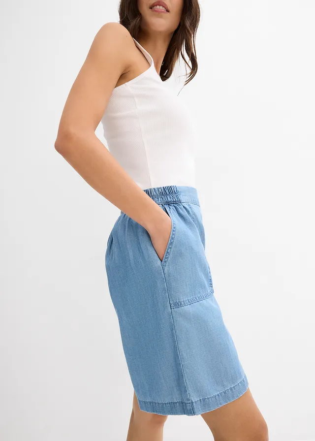 Short à taille élastiquée, avec du lin rafraîchissant • bleu clair denim • product-page.page-title-suffix