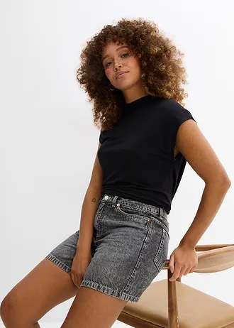 Jeansshort, mid waist • zwart denim used • bonprix online shop