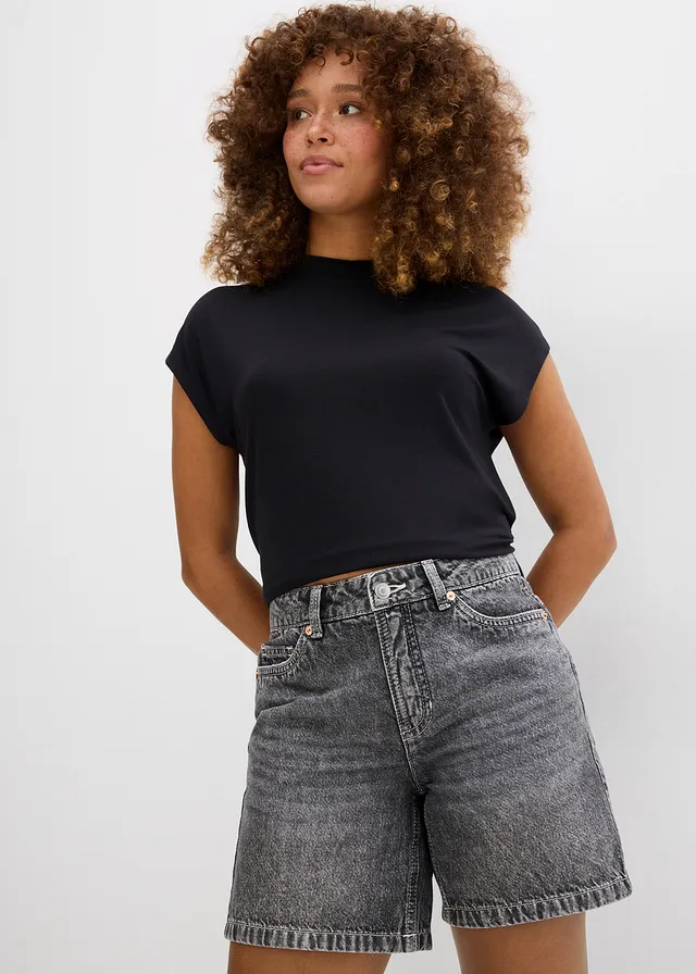 Džínové šortky, Mid Waist • černý denim used • bonprix obchod