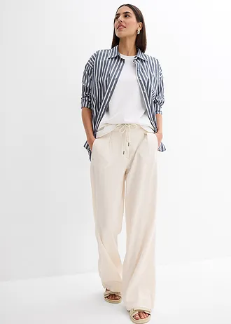 Kalhoty ve stylu paperbag z vzdušné směsi se lnem • béžová • bonprix obchod