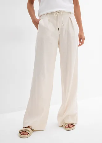 Kalhoty ve stylu paperbag z vzdušné směsi se lnem, barva: béžová