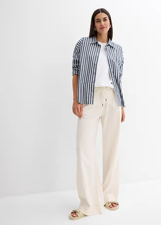 Kalhoty ve stylu paperbag z vzdušné směsi se lnem • béžová • bonprix obchod