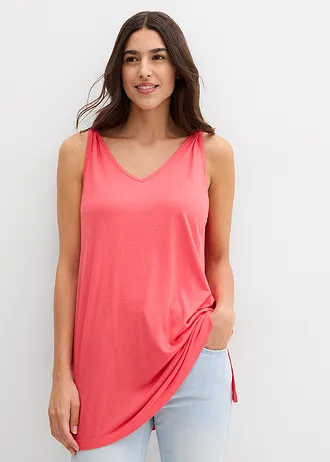 Longtop van viscose-linnen-mix, Kleur: paradijspink