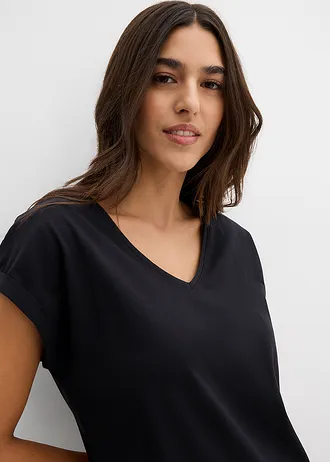 Úpletové šaty z čisté organické bavlny (2 ks v balení) • černá + tichomořská modrá • bonprix obchod