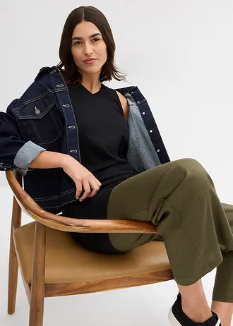 Dlouhý top z čisté organické bavlny (2 ks v balení) • černá + broskvová melba • bonprix obchod