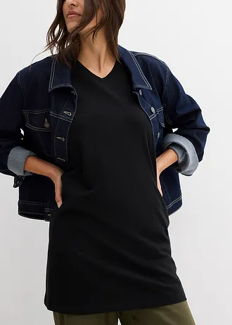 Dlouhý top z čisté organické bavlny (2 ks v balení) • černá + broskvová melba • bonprix obchod