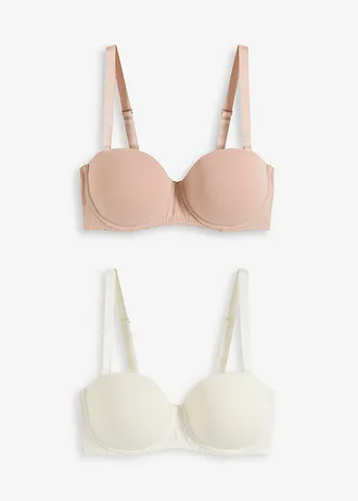 Strapless beugel bh met biologisch katoen (set van 2), Kleur: wolwit+mat beige