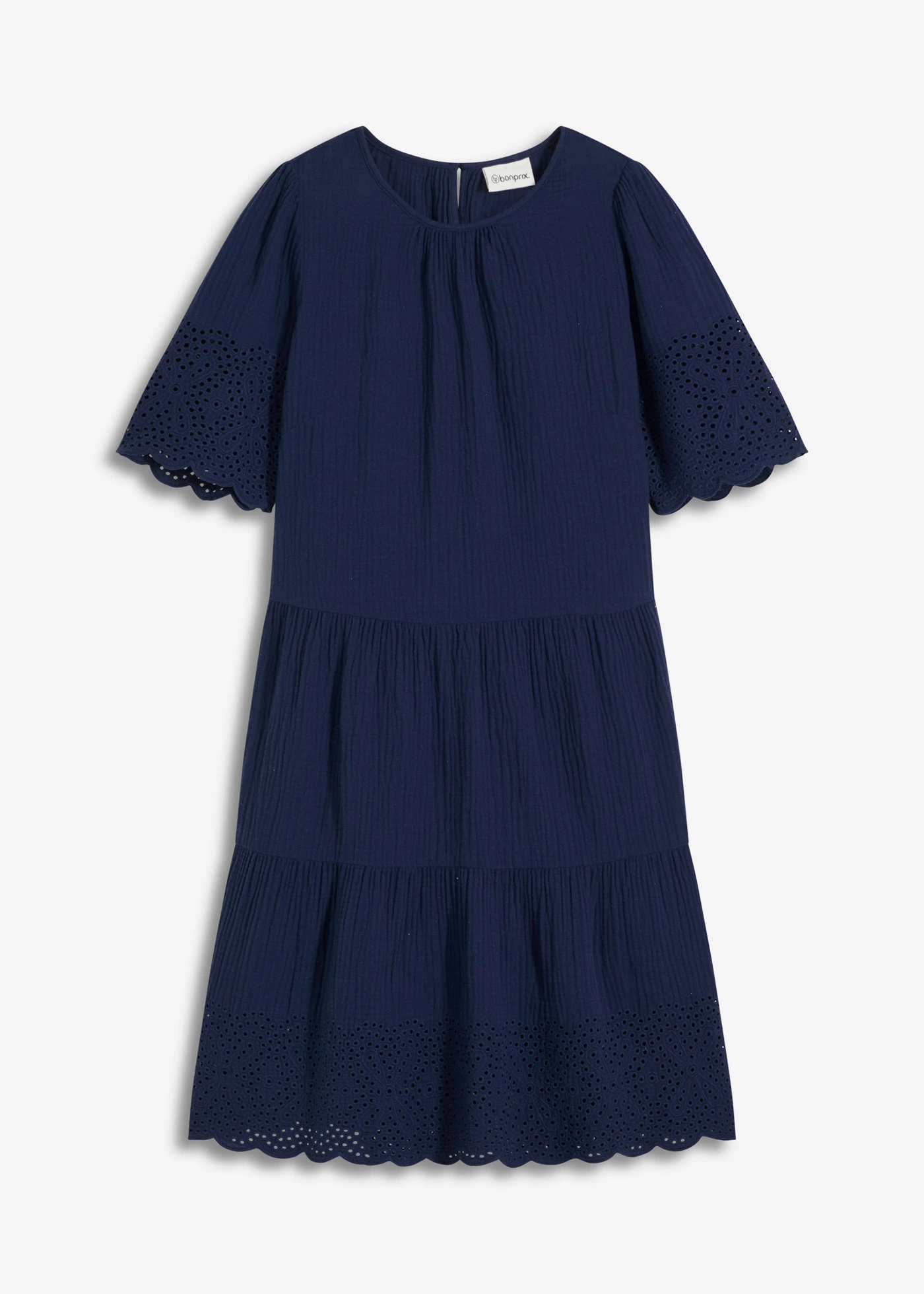 Šaty z mušelínu s dírkovanou výšivkou • tmavě modrá • bonprix obchod