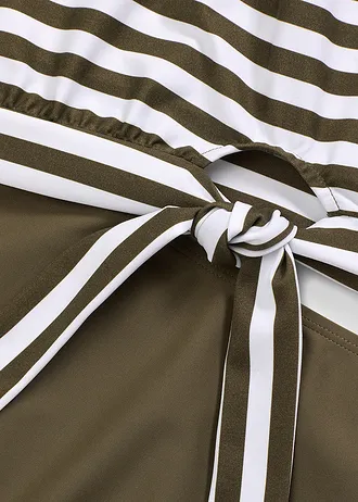 Tankini oversize z odpinanymi ramiączkami (komplet 2-cz.) • ciemny oliwkowy/biały w paski • sklep bonprix