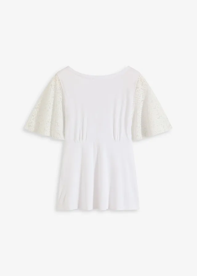 Bluză tricot cu mâneci din dantelă