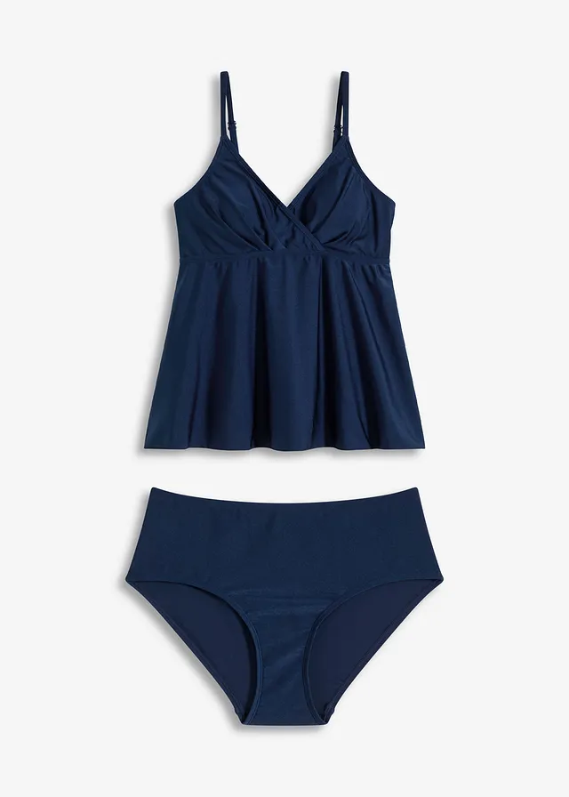 Costum de baie tankini din material lucios (set/2 piese)
