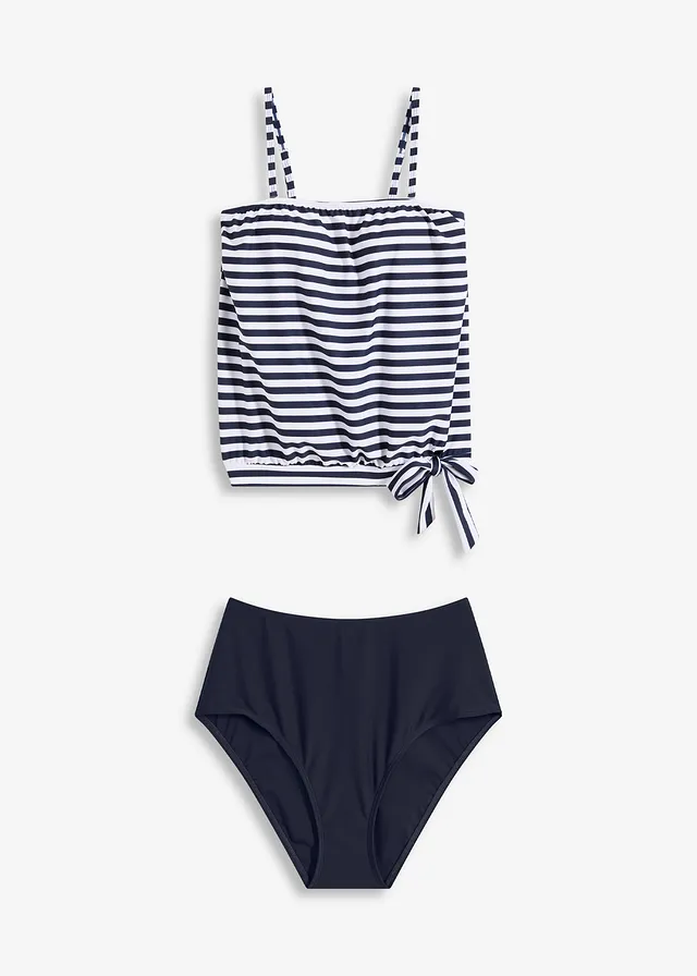 Oversized tankini met afneembare bandjes (2-dlg. set), Kleur: donkerblauw/wit gestreept