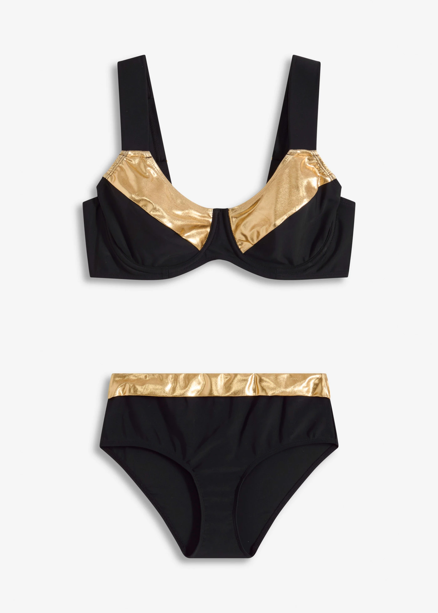 Bikini minimiseur (ens. 2 pces) à empiècements dorés • noir/doré • Boutique bonprix