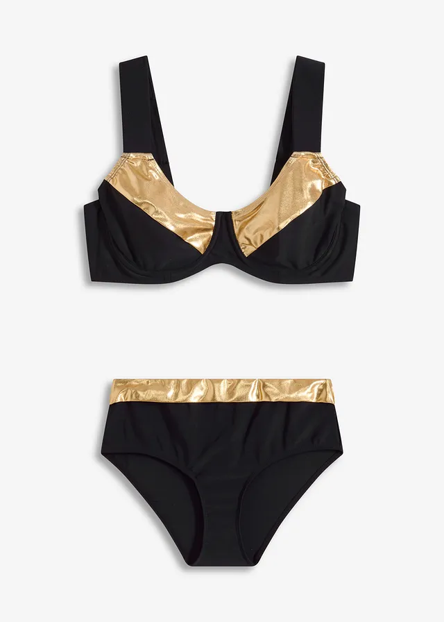 Bikini minimiseur (ens. 2 pces) à empiècements dorés • noir/doré • Boutique bonprix