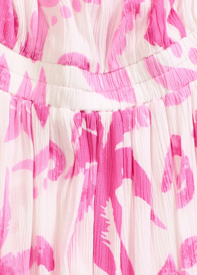 One shoulder jurk van gestructureerde viscose • wit-fuchsia gebloemd • product-page.page-title-suffix