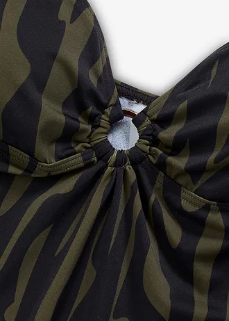 Tankini z ozdobym kółkiem (2 części) • khaki-czarny z graficznym wzorem • sklep bonprix