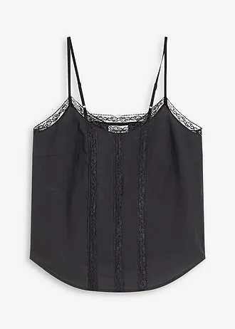 Halenkový top s dírkovanou výšivkou, z čisté bavlny • černá • bonprix obchod