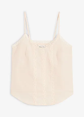 Blousetop met broderie anglaise, Kleur: naturel