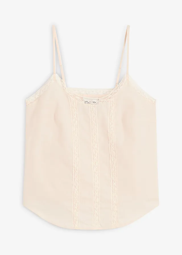 Blousetop met broderie anglaise, Kleur: naturel