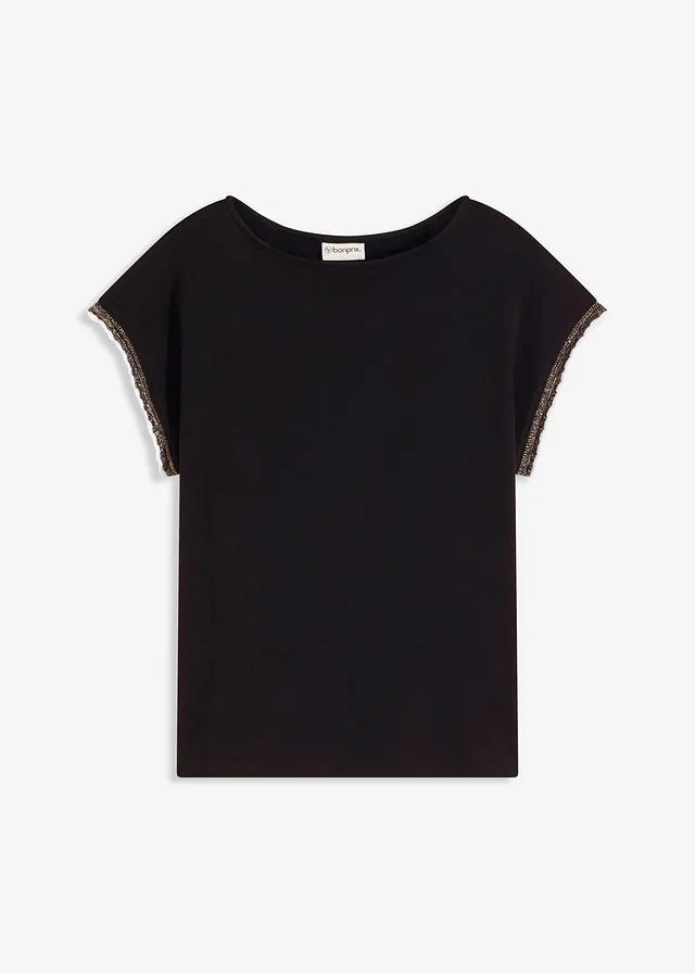 Shirt met versiering van puur katoen • zwart • bonprix online shop