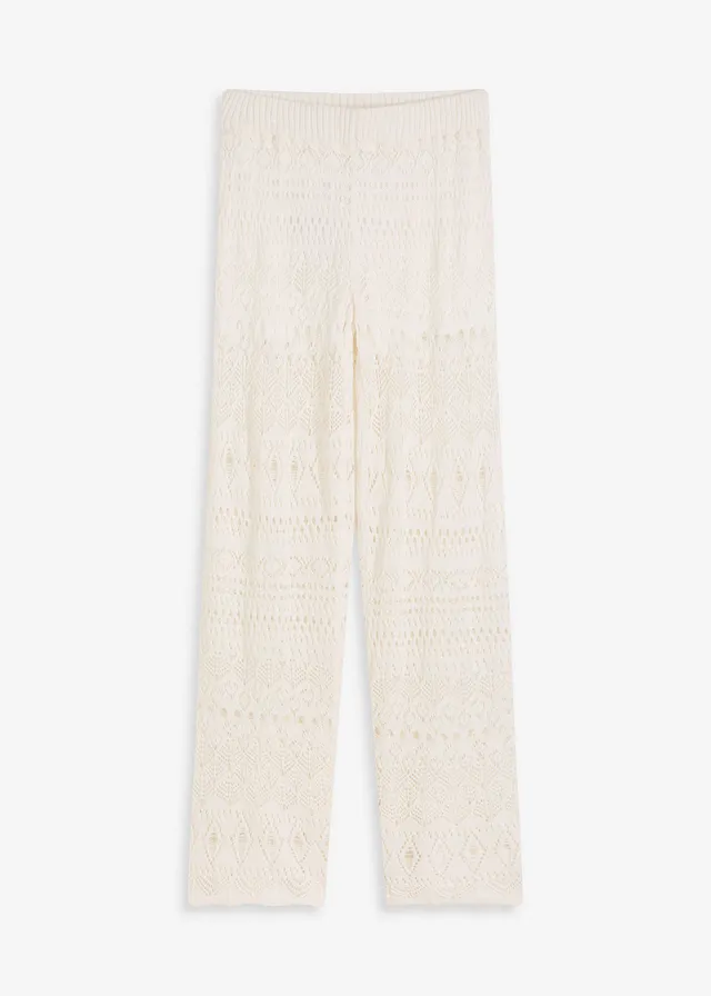 Slip-on broek met met gebreid ajour-patroon