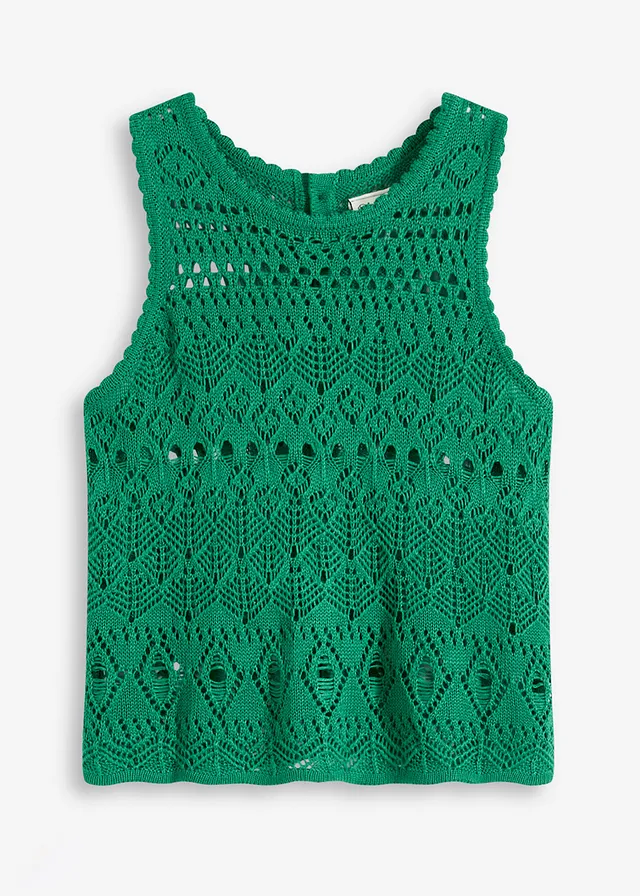 Pletený top s dírkovaným vzorem • drahokamově zelená • bonprix obchod