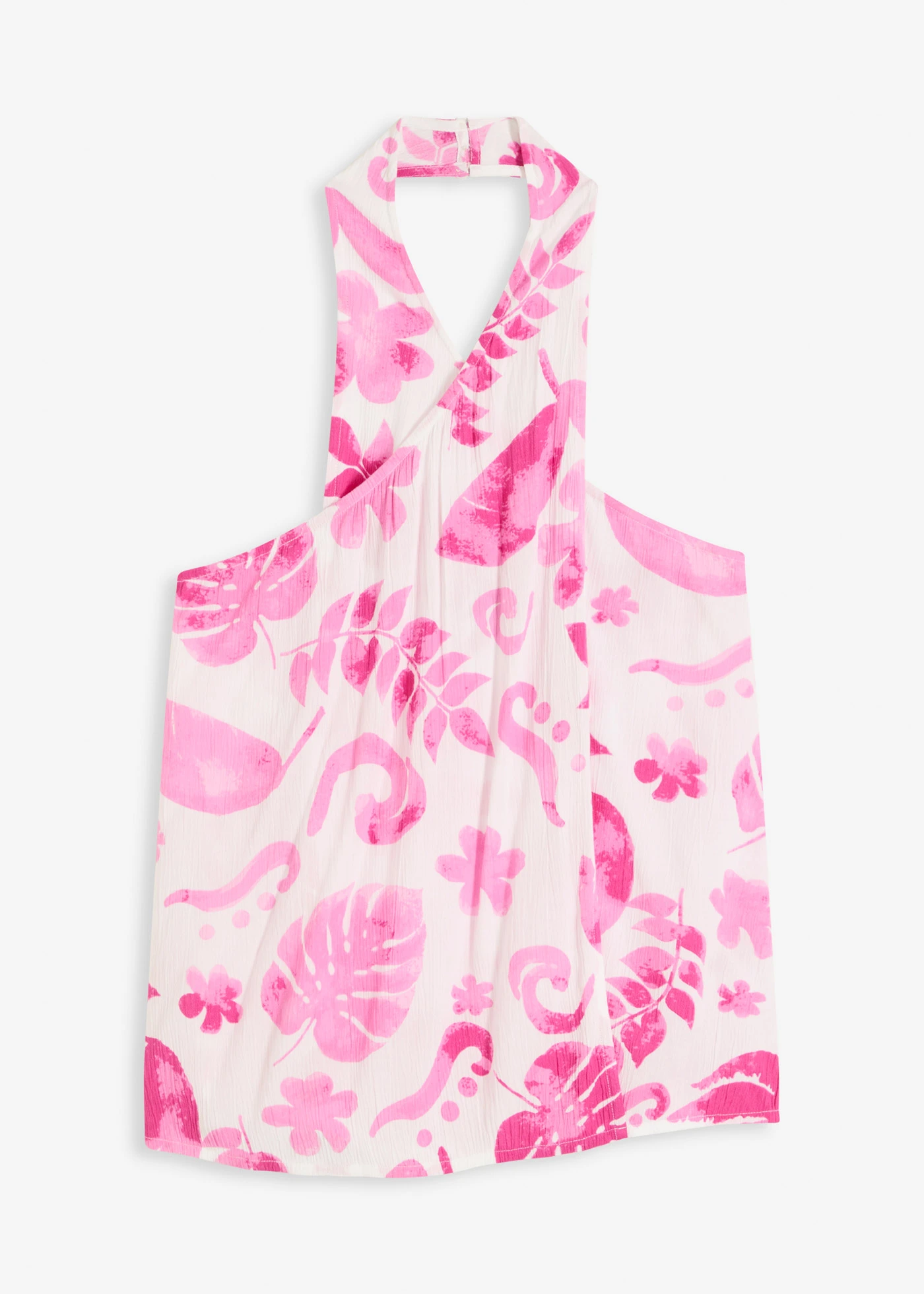 Blousetop met halternek van gestructureerde viscose • wit-fuchsia gedessineerd • bonprix online shop