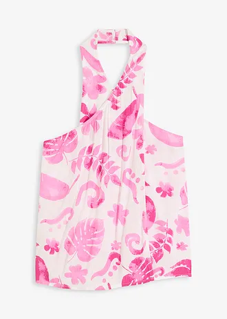 Blousetop met halternek van gestructureerde viscose • wit-fuchsia gedessineerd • bonprix online shop