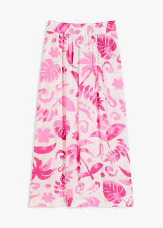 Maxirok van gestructureerde viscose, Kleur: wit-fuchsia gebloemd