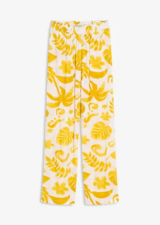 Pantaloni largi din viscoză texturată • alb/galben-lemoncurry • magazin bonprix