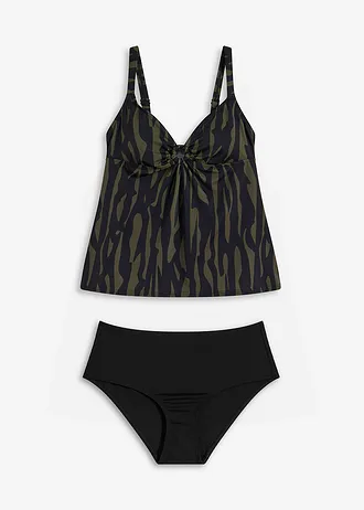 Tankini (ens. 2 pces) avec anneau • kaki-noir graphique • Boutique bonprix
