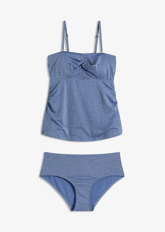 Costum de baie tankini cu fire sclipitoare (set/2 piese)