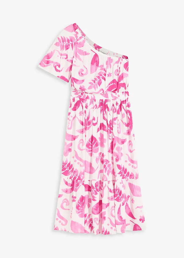 Robe asymétrique imprimée en viscose texturée