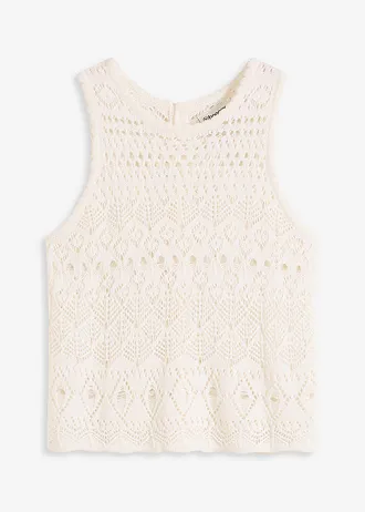 Pletený top s dírkovaným vzorem, barva: přírodní bílá
