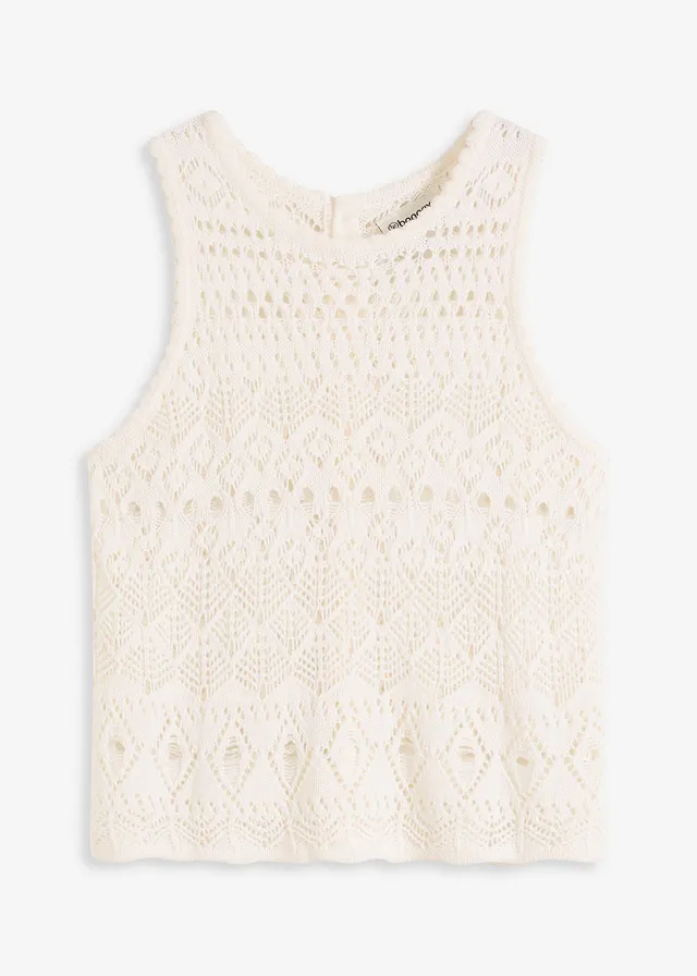 Pletený top s dírkovaným vzorem • přírodní bílá • bonprix obchod